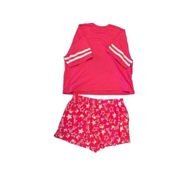 Barbie Pink Pajama Set With Striped Top & Printed Shorts XL 16-18 - Picture 4 of 10